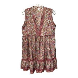 Art Silk Paisley Babydoll Top XL Sleeveless Ruffle Tiered Blouse